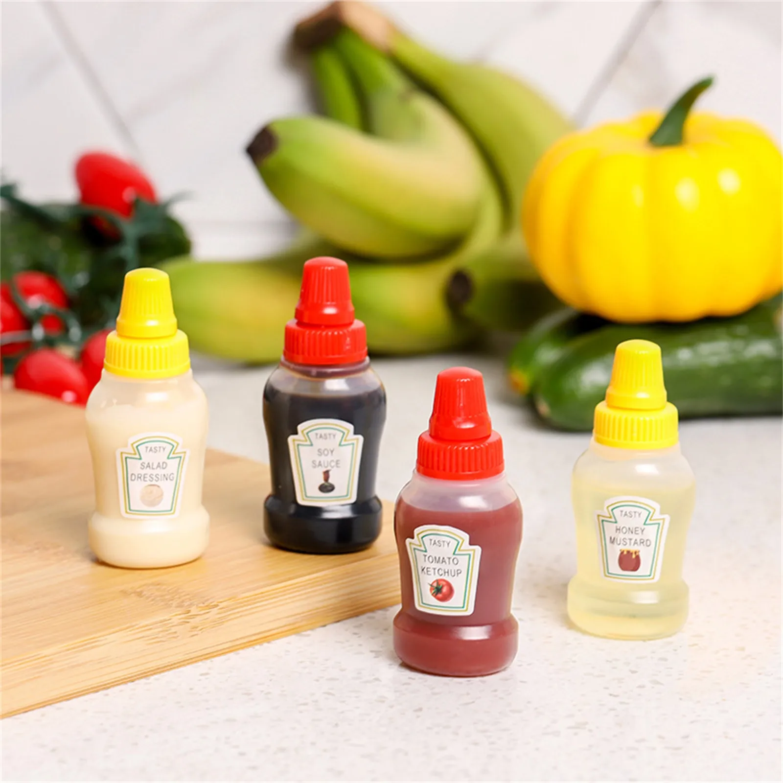 Food Storage Container Condiment Bottles 4pcs Portable Seasoning Storage Containers Jars BBQ Office School Bento Box Dressing Dispensers For Ketchup