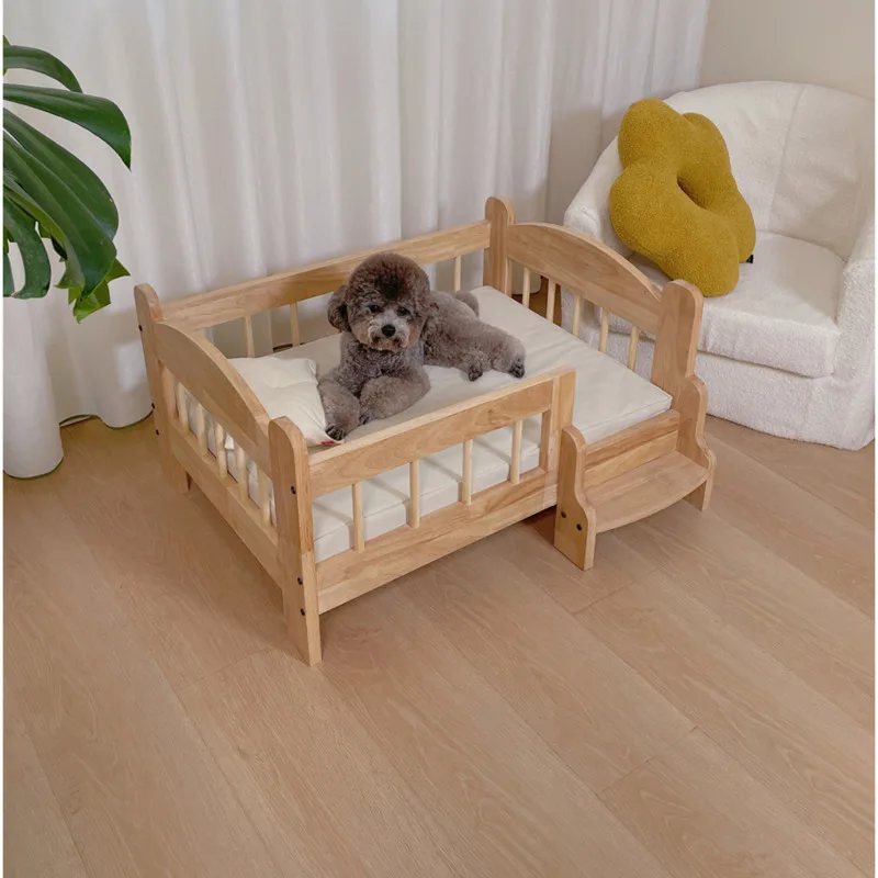 

Ins High Aesthetic Cat Nest Natural Solid Wood Fence Bed Moisture-Proof Elevated Pet Bed Convenient Climbing Cat House