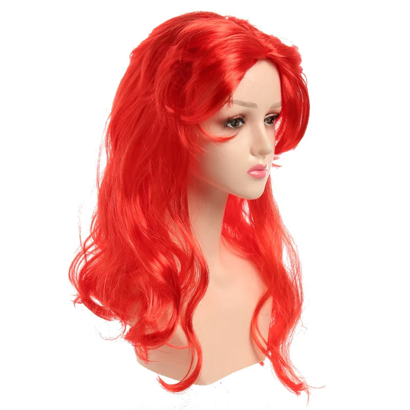 Girls Mermaid Princess Dress Up Red Wigs Hair with Starfish Hair Clip Headwear Halloween Anime Cosplay Costume Accessories