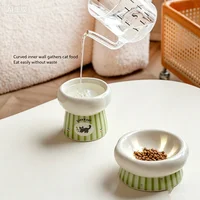 Raised Ceramic Dog Bowl Anti Vomiting Elevated Tilted Pet Food Water Bowl Green Striped Cute Black Cat Pattern Feeder for Cats 5