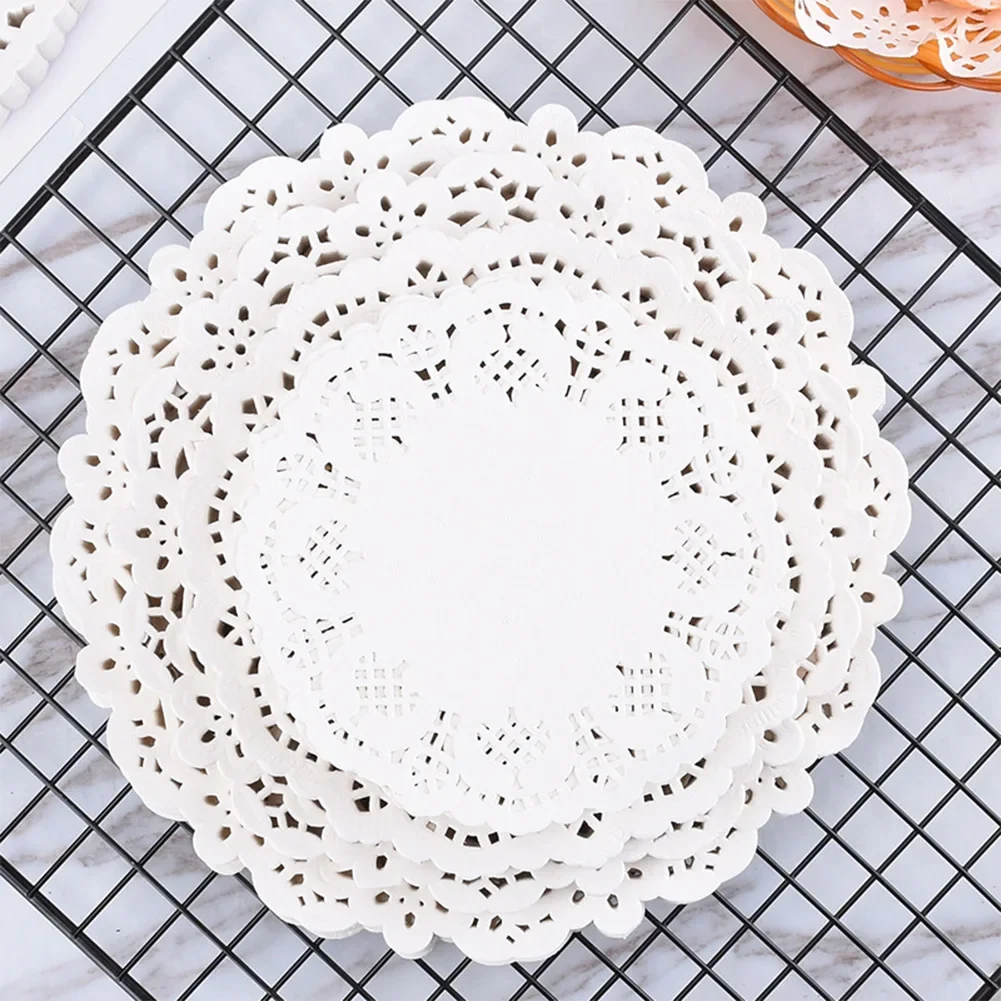 Round Flower Bottom Paper Placemat 140pc Fried Food Mat Dinner Plate Oil Absorbing Paper White Lace Dessert Napkin Baking Parts