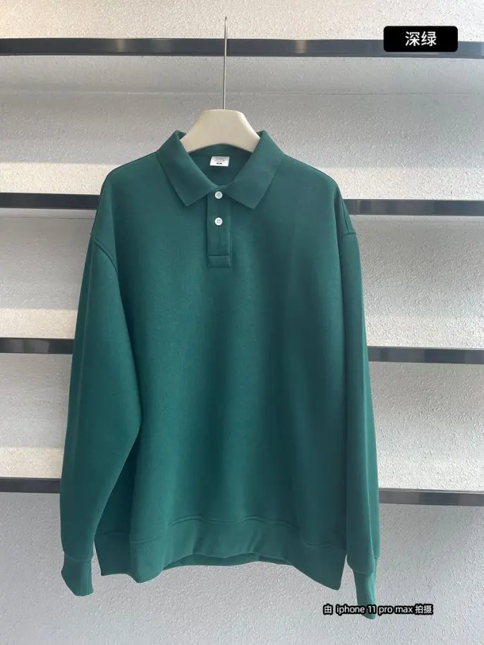 350 g/m2 Herren-Poloshirt aus schwerer Baumwolle, europäisches, lässiges Pendel-T-Shirt mit lockerer Passform, Herbst-Umlegekragen, lange Ärmel, Büro-Top, Unisex – Detail 1