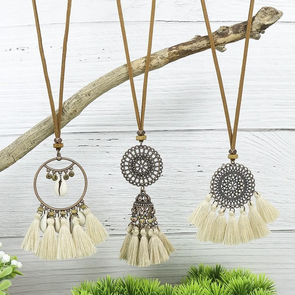 Bohemian Necklace Long Necklace Ethnic Style Necklace Pendant Tassels Necklace Travel Beach Necklace Retro Collar Decor Jewelry - 3