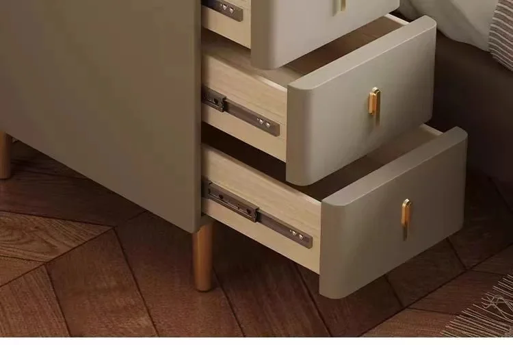 Description Picture 5 of itemModern Style Intelligent Wooden Bedside Table with Wireless Charging Faux Leather 3 Drawers 25cm Nightstands Storage Cabinet