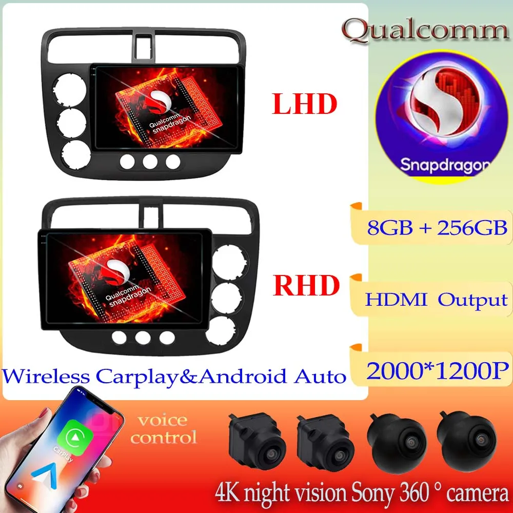 

Автомобильное радио Qualcomm для Honda Civic 2000-2006 Android 13, мультимедийный видеоплеер, навигация GPS, 2 Din, Авторадио, головное устройство, Wi-Fi, телефон