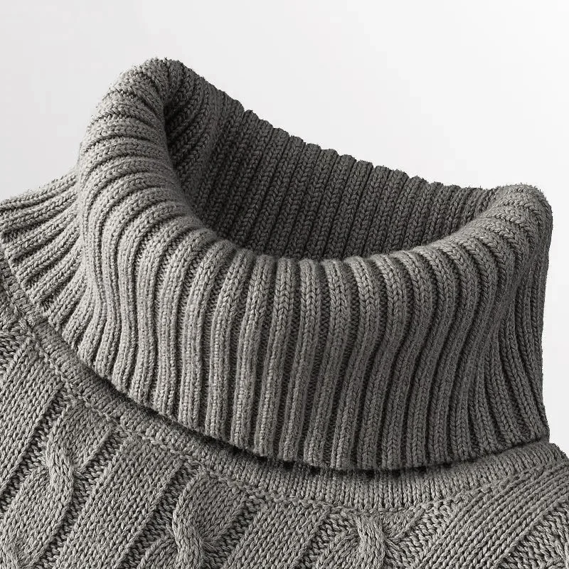 Autumn Winter Men's Sweater Thin Elastic Fine Knitted Warm Top Versatile High Neck Solid Color Tight Fitting Pullover Top