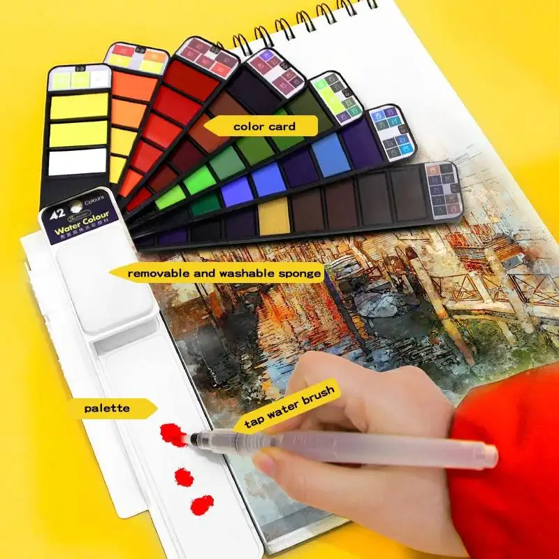 Superior 42 Colors Solid watercolor pigment painting set, washable pigment, art specific beginner's mini portable pigment