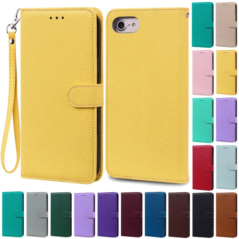Vibrant Candy Color Wallet Case - Shockproof Flip Cover with Soft Silicone & Leather