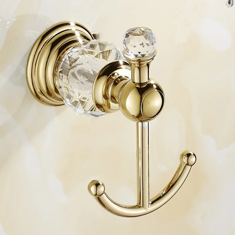 Gold Crystal Towel Rack European Bathroom Hooks Hardware Suite Bathroom Brass Shower Basket Towel Ring Accessories