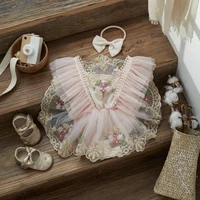Ma & baby – barboteuse pour bébé fille de 0 à 24 mois, combinaison pour nouveau-né, tenue princesse en Tulle avec broderie florale, vêtements de fête d'anniversaire 2