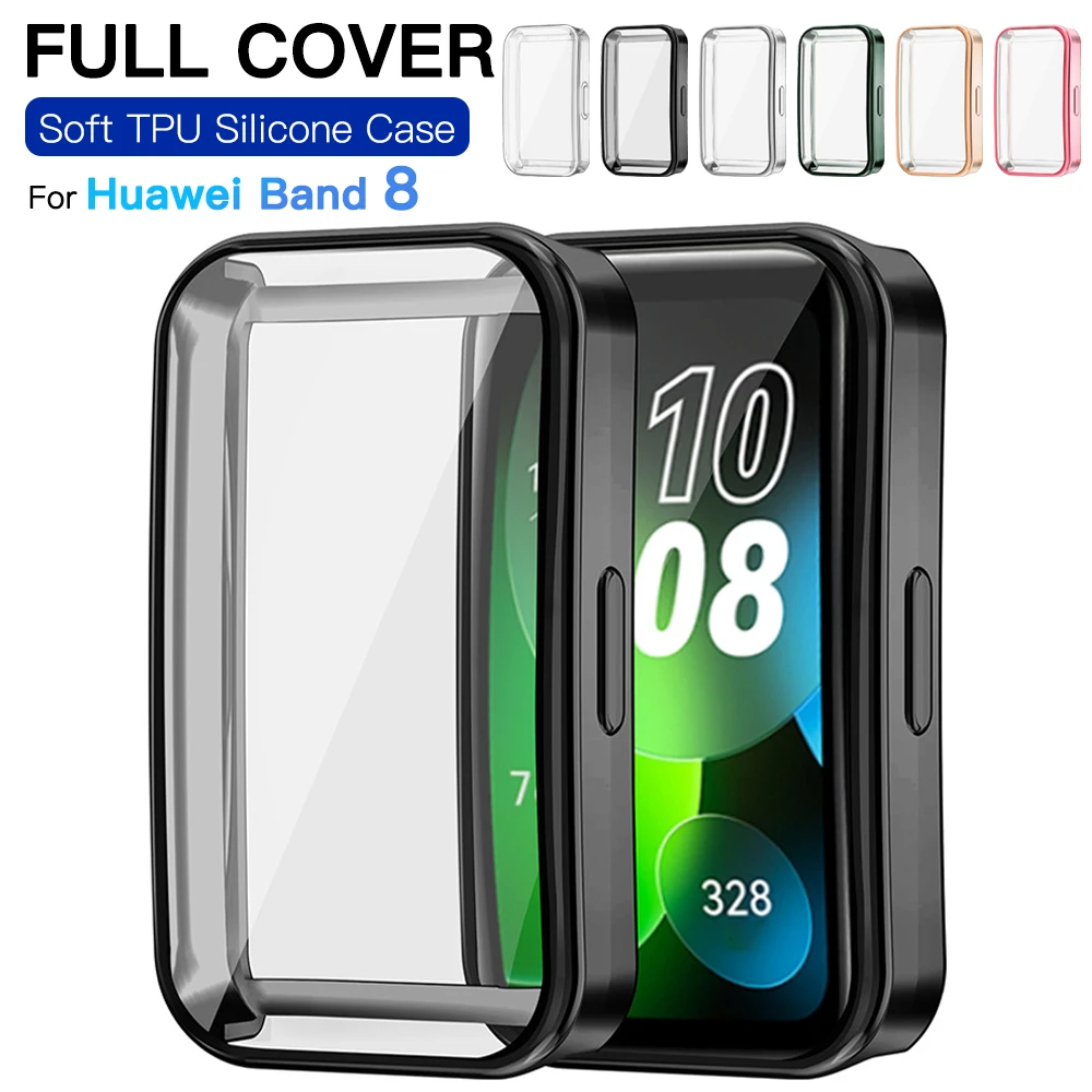 TPU měkké ochranný obal pro Huawei pás 8 pouzdro plný obrazovka ochránce lastura hojnost pokovené případech pro Huawei band8 chytrá hodinky