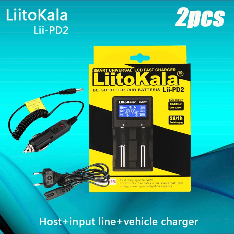 

2PCS LiitoKala Lii-PD2 Lii-PD4 Lii-PL2+car LCD 3.7V 1.2V for 18650/26650/21700/16340/14500/10440/18500/18350 Battery Charger