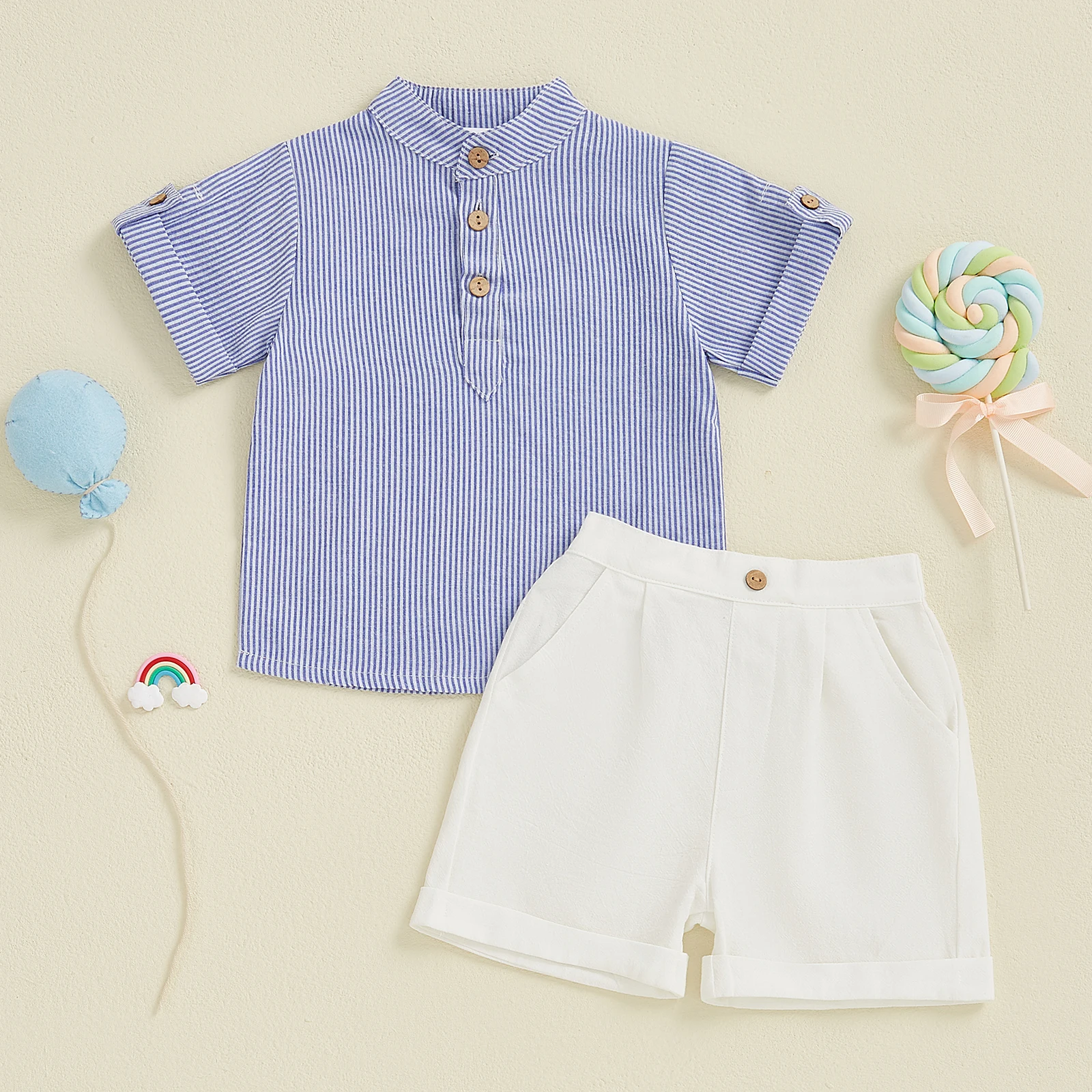 1,5-8 anni | Completo camicia e pantaloncini a righe - Écru - Bambino