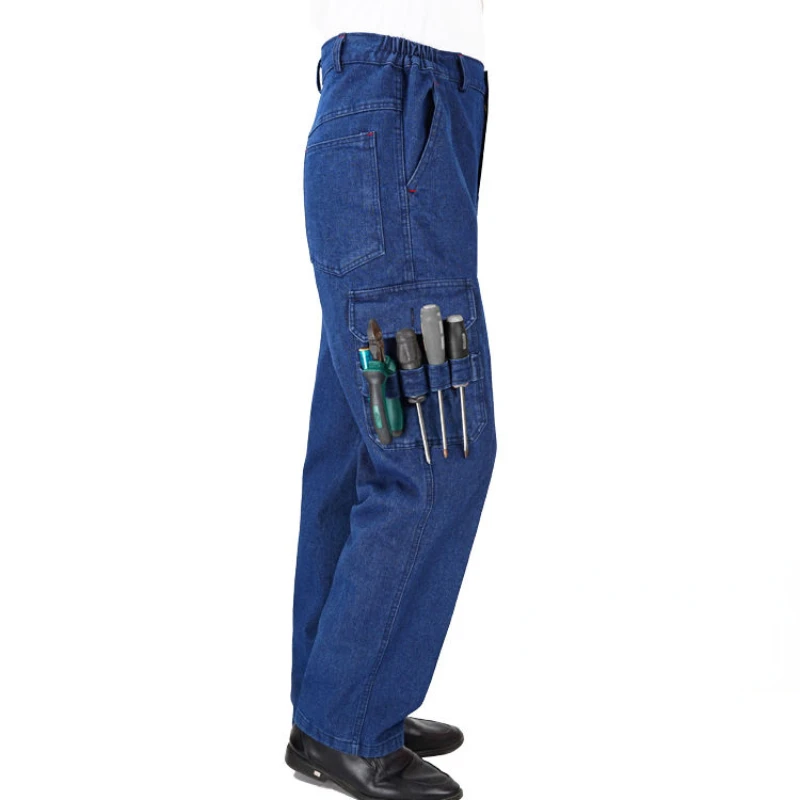 Durable Work Wear Tactical Cargo Pants Men Straight Baggy Jeans Loose Wide Leg Traveling Trousers Multi-Pockets Clothes