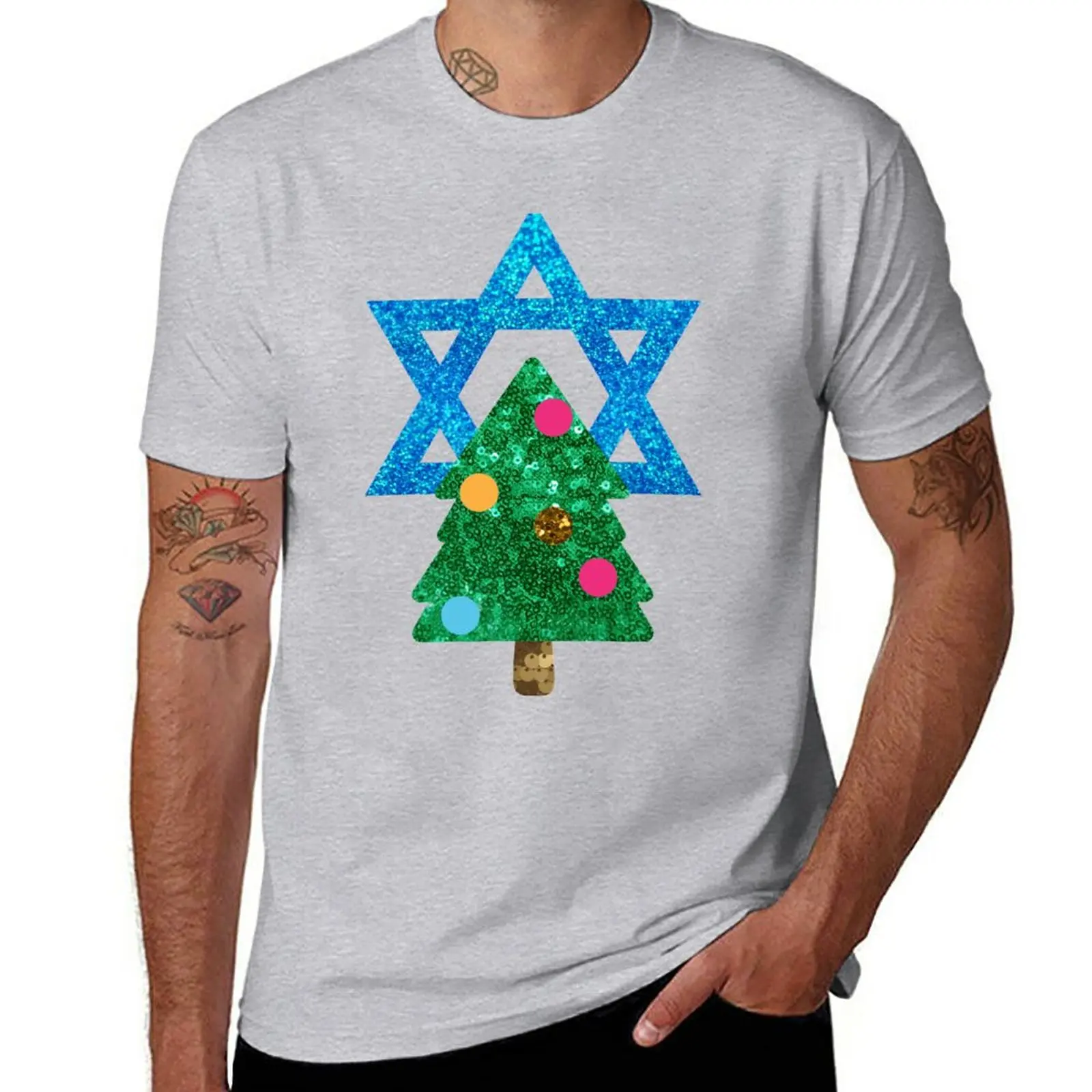 

glitter print christmukkah hanukkah T-Shirt funnys summer top quick drying fitted t shirts for men