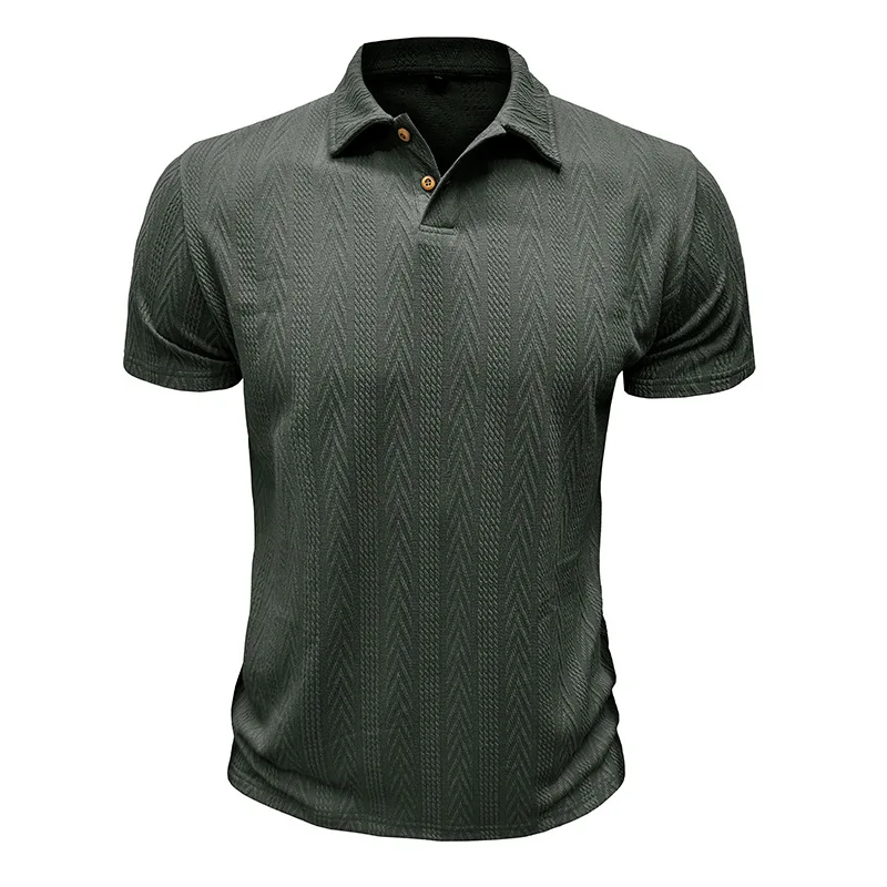 Stilvolle Kurzarm-Poloshirts für Herren in Hellgrau mit Zickzack-Textur, ideal für Freizeit- und Business-Freizeitkleidung für den Sommer – Detail 23