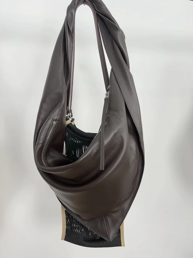 Trendy Casual Crossbody Bag Pure Color sheepskin Leather Women's Handbag Retro Single Shoulder Bag Popular Style Hot Sale