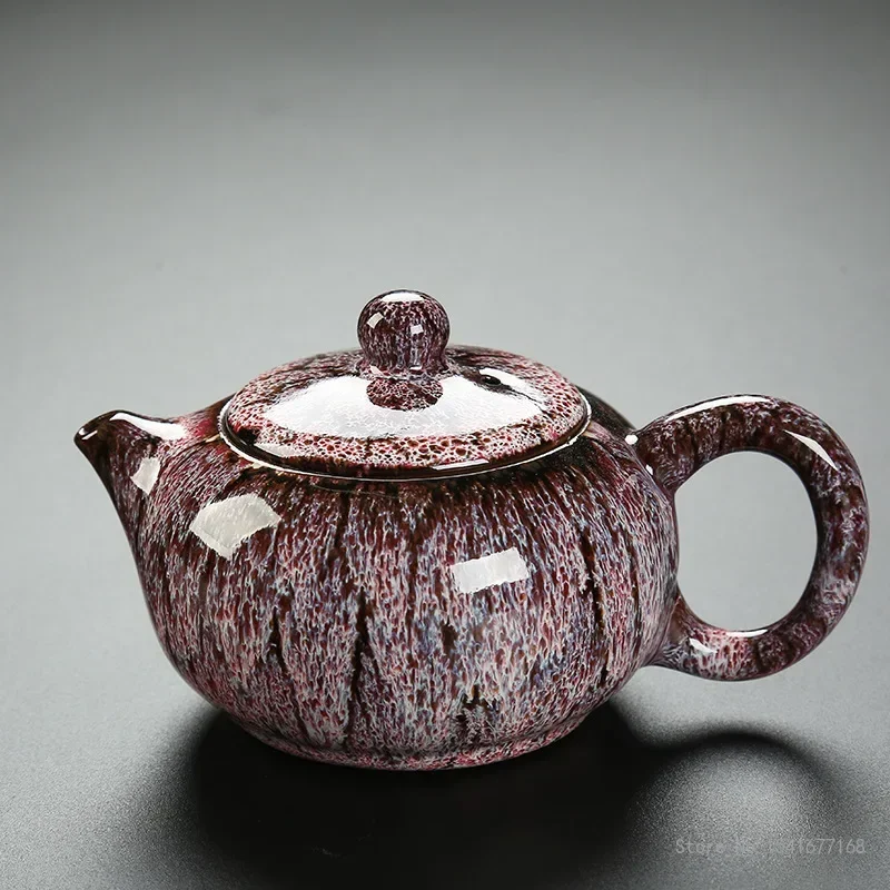 Creative Kiln-built Tea Pot Ceramic Household Kung Fu Tea Set Small Teapot Tianmu Glaze Single Retro Household Supplies, 1Pc