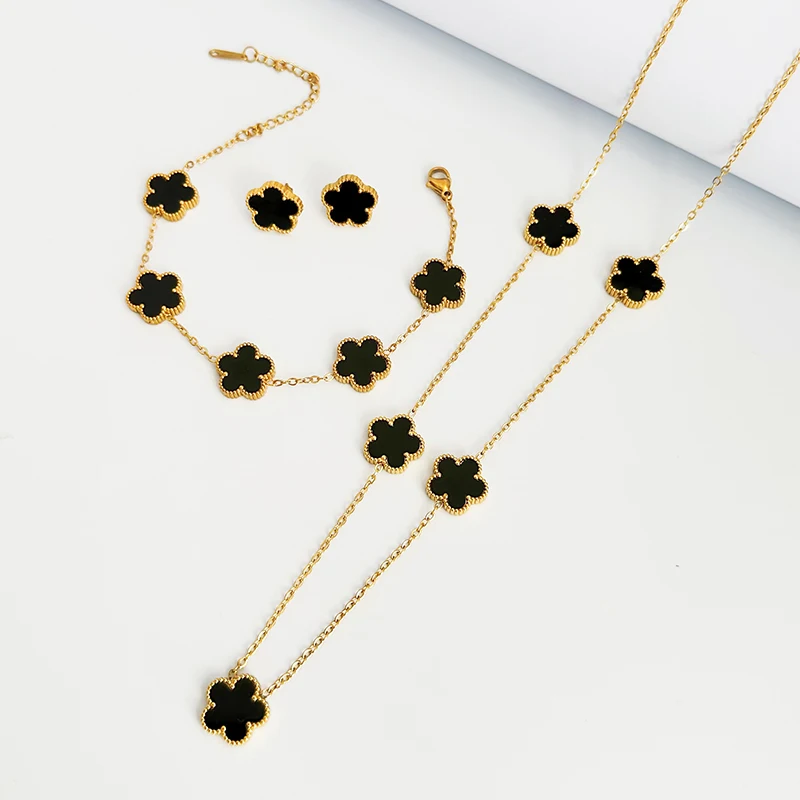 Joyería de acero inoxidable de trébol de doble cara para mujer, pendiente, collar, pulsera, planta, flor de cinco hojas, recuerdos del Día de la madre
