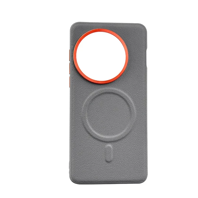Magnetic Plain Leather Phone Case with Hardware Lens and Independent Button Cover