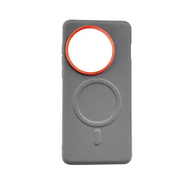 Magnetic Plain Leather Phone Case with Hardware Lens and Independent Button Cover - Oneplus13 (Magnetic - gray)