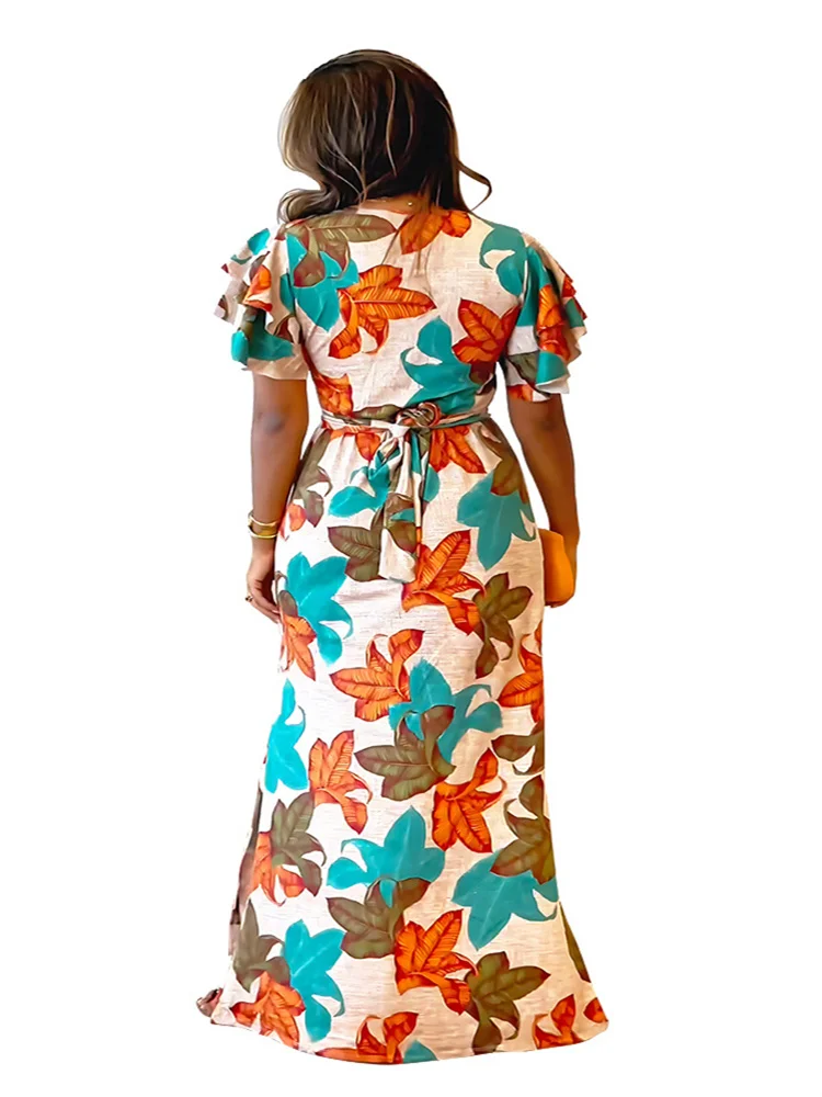 Wmstar Women Dress New Fashion Bohemian Sundress Elegant Slim Short Sleeve O-Neck Female Summer Floral Print Long Lady Dresses