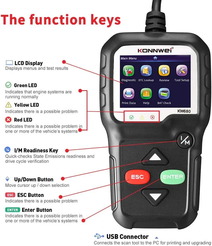2025 KONNWEI KW680 OBD2 Diagnostic Tool Car Code Reader Check Engine Light Scan Tool OBD II Scanner for Cars After 1996 3