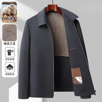 Brand Luxury 100% Wool Jacket For Men Autumn Winter Lapel Zipper Hand-Sewn Double-Sided Woolen Jackets Korean Man Clothing 1