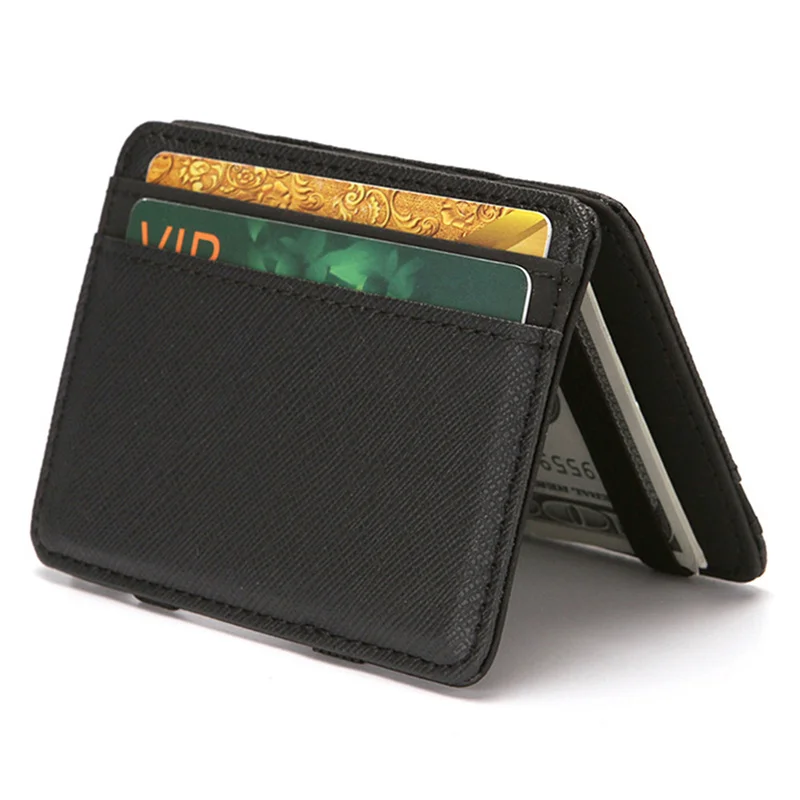 Ultra Thin PU Leather Women Men Magic Wallets Mini Coin Purses Short Business Credit Card Holder 2
