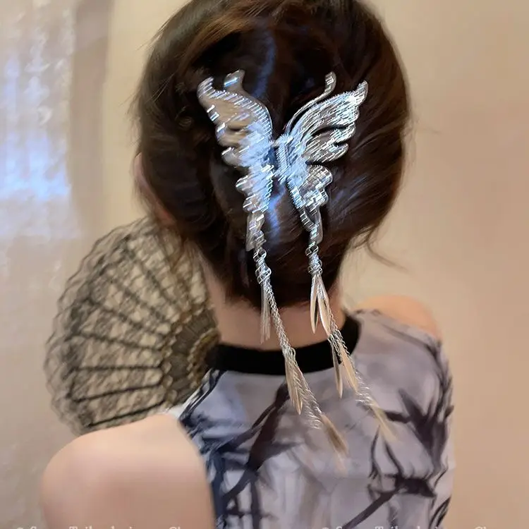 

2024 fashion Bow Hair Clips butterfly fringed catch female shark clip ethnic retro hair clips exquisite hair accessories