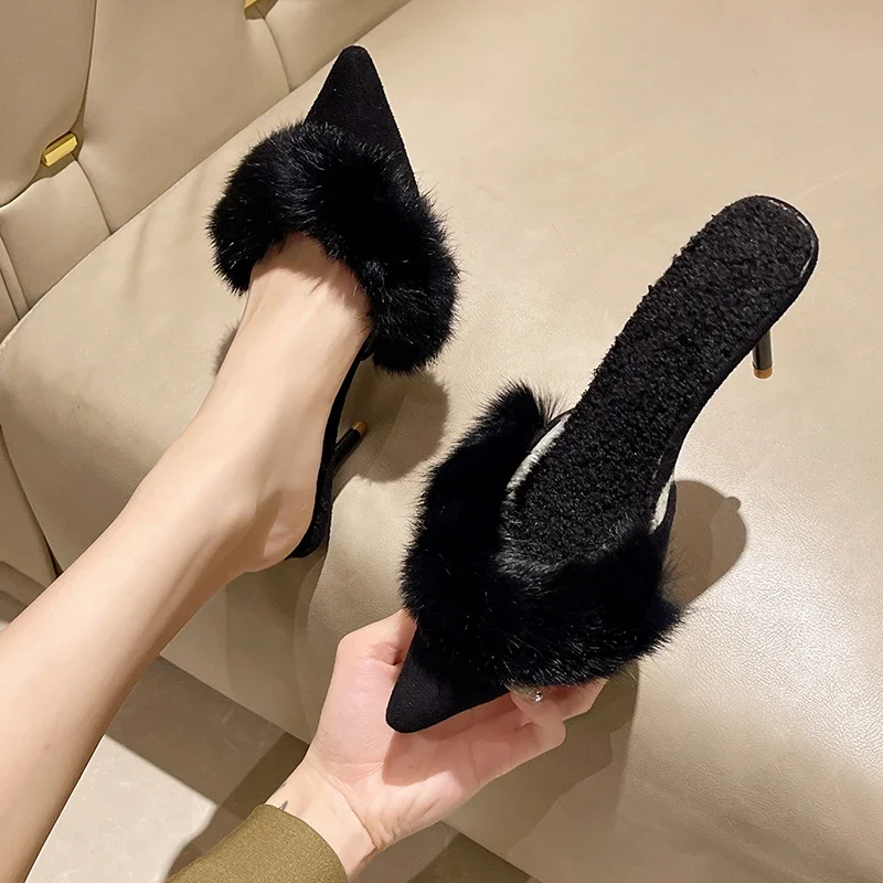High Heel Spring Mule Shoes Elegant Women'S Pointed-Toe High Heel