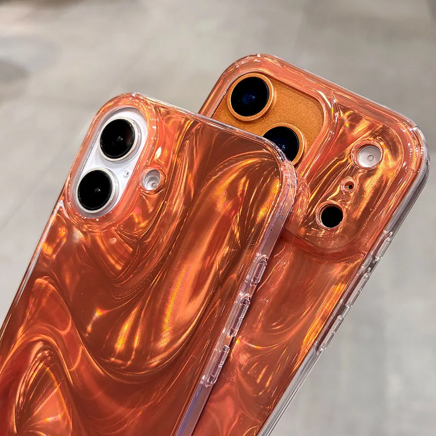 Luminous Water Ripple Silicone Case with Unique Orange Camera Protection - Shockproof Cover