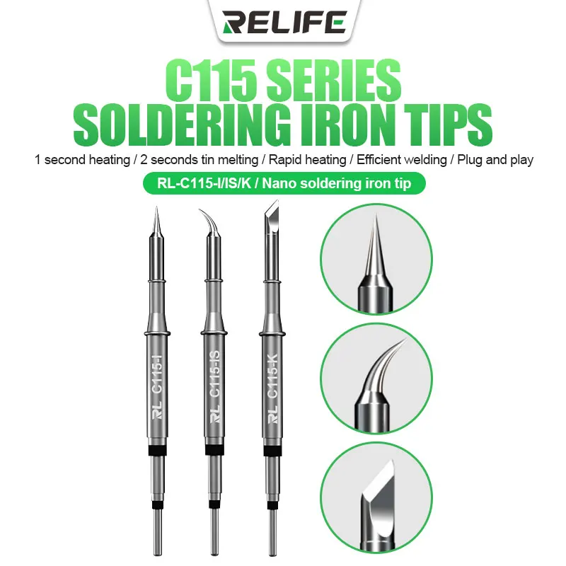 

RELIFE C115 Soldering Iron Tips For JBC115 Series General Purpose Nano Soldering Iron Tip for SUGON 3602D Handle Heating Up soon