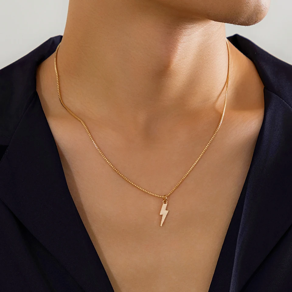 Collana Girocollo Con Ciondolo Fulmine – Catena Stella E Fulmine, Oro, Per Donna E Ragazza, Stile Punk
