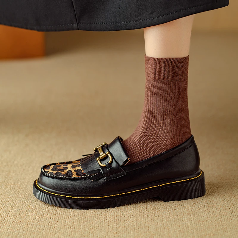 YIMIN & YUCEN 2024 New Four Seasons Deep-mouthed Women's Shoes Round Toe Low Heel Horse Hair Flat Loafer Shoes For Women L 3