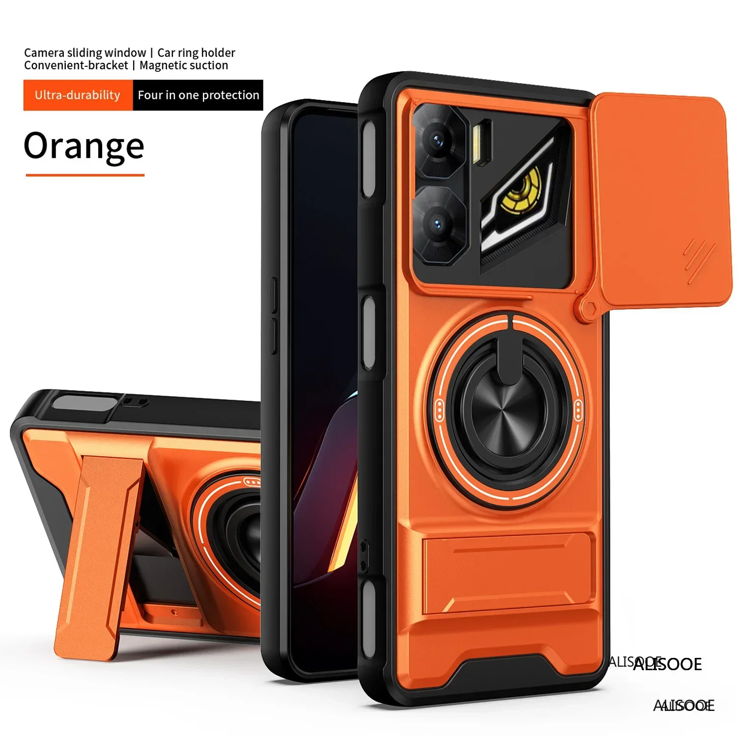 Rotatable Slide Camera Protection Case with Ring Stand and Shockproof Cover