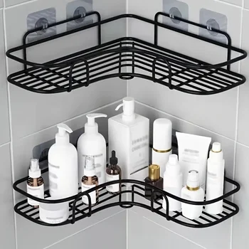 1pc Wall Mounted Bathroom Shelf, Shower Caddy Rack, No Punching Triangle Storage Rack For Bathroom Kitchen, Bathroom Accessories 1