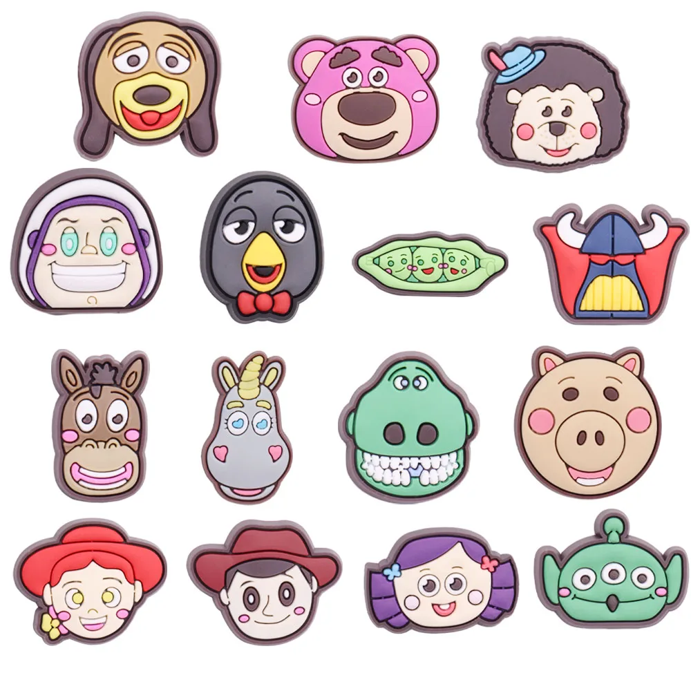 

Hot Sale 1pcs Shoe Charms Buzz Lightyear Woody Jessie Lotso PVC Garden Shoe Buckles Decoration Fit Croc Jibz Kids X-max Gift