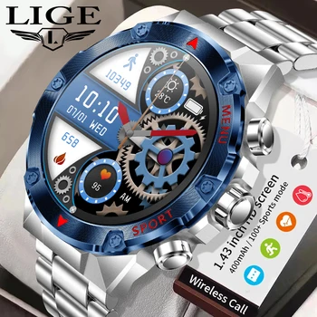 LIGE 블루투스 통화 스마트 워치 남성 1.43 인치 466*466 HD AMOLED 스크린 방수 스포츠 트래커 건강 모니터 남성 Smartwatch