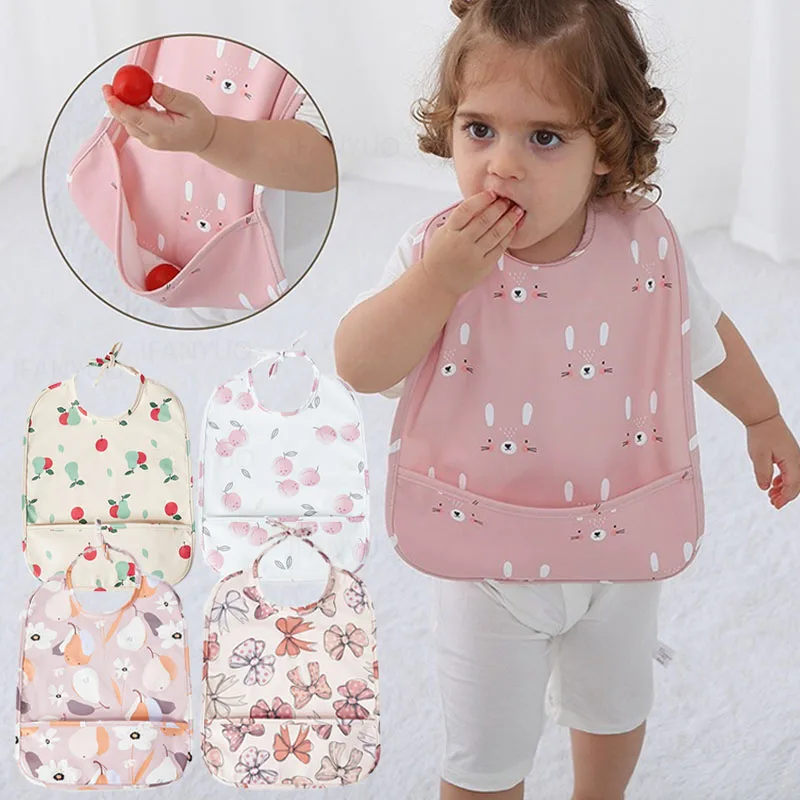 Cute Cartoon Animals Baby Waterproof Pocket Infant Feeding Smock Bibs Adjustable Children Aprons Toddler Sleeveless Burp Cloths