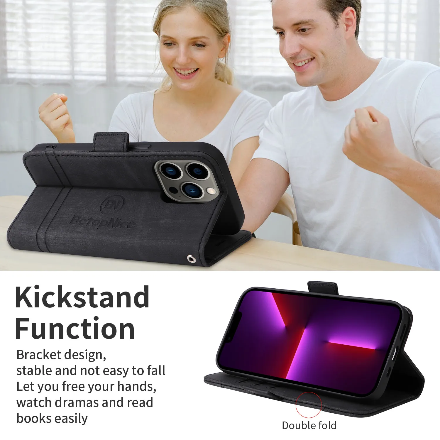 Leather Flip Phone Case with Magnetic Wallet and Stand