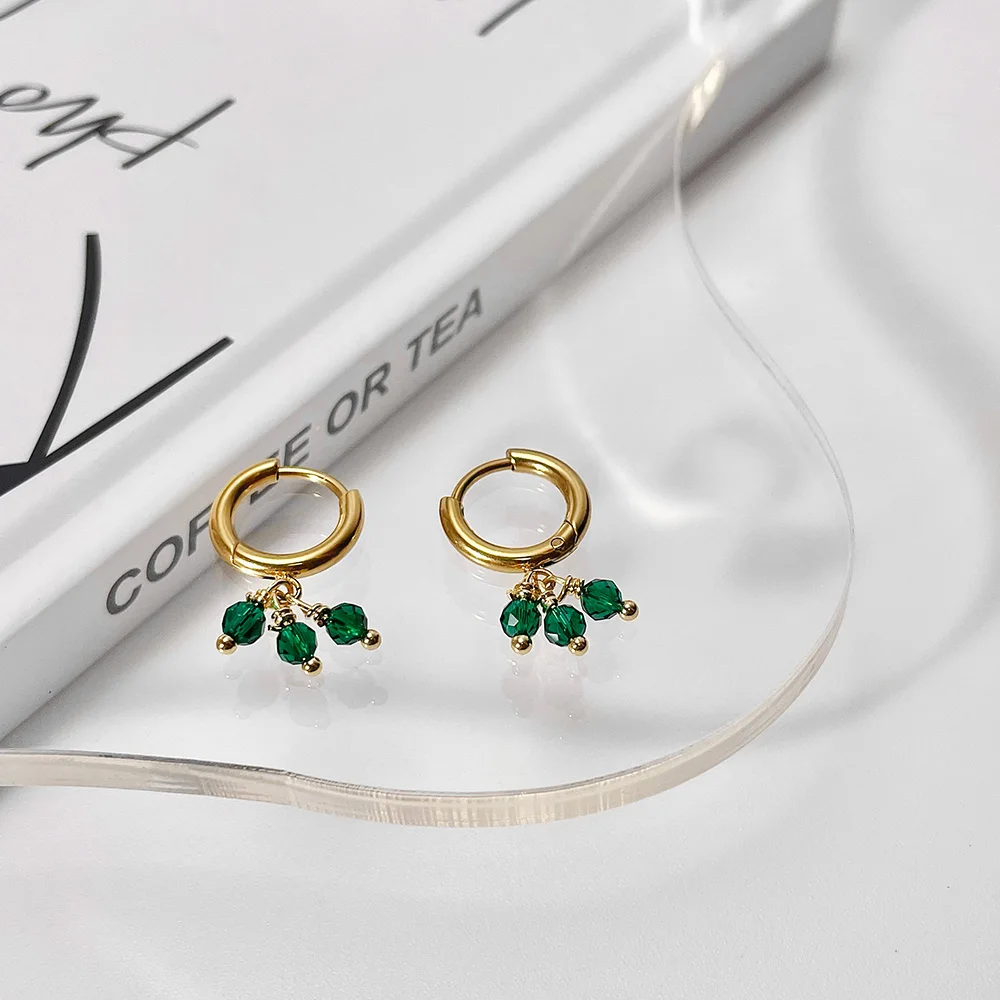 ENFASHION Green Stones Drop Earrings For Women Gold Color Fashion Jewelry Dangle Earring 2021 Boucle Oreille Femme Party E211268