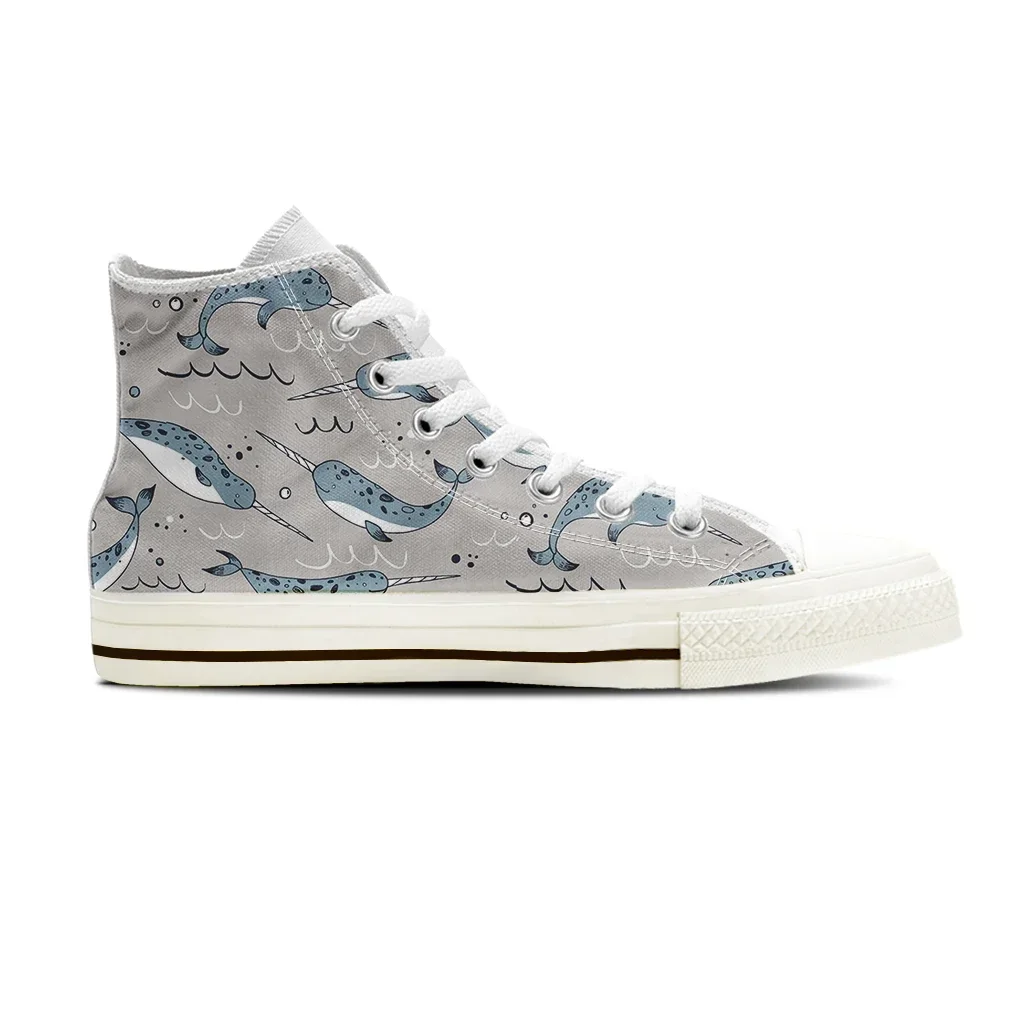 Leisure Woman High Top Canvas Shoes Cute Narwhal Lightweight Fashion Sneakers Wild Student Outdoors Walking Shoes