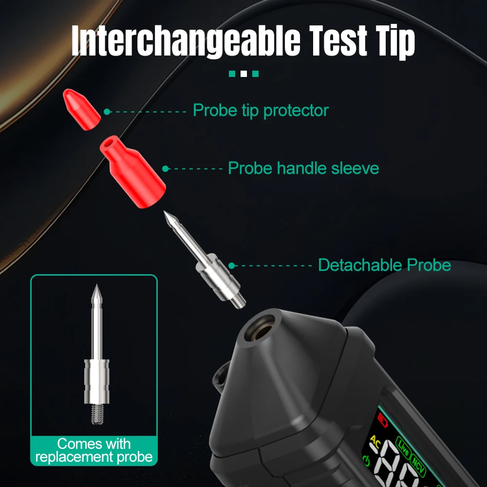 MASTFUYI AC 전압 검출기 12V-300V 비접촉 유도 테스터 펜 라이브 와이어 식별 손전등이있는 LCD 화면