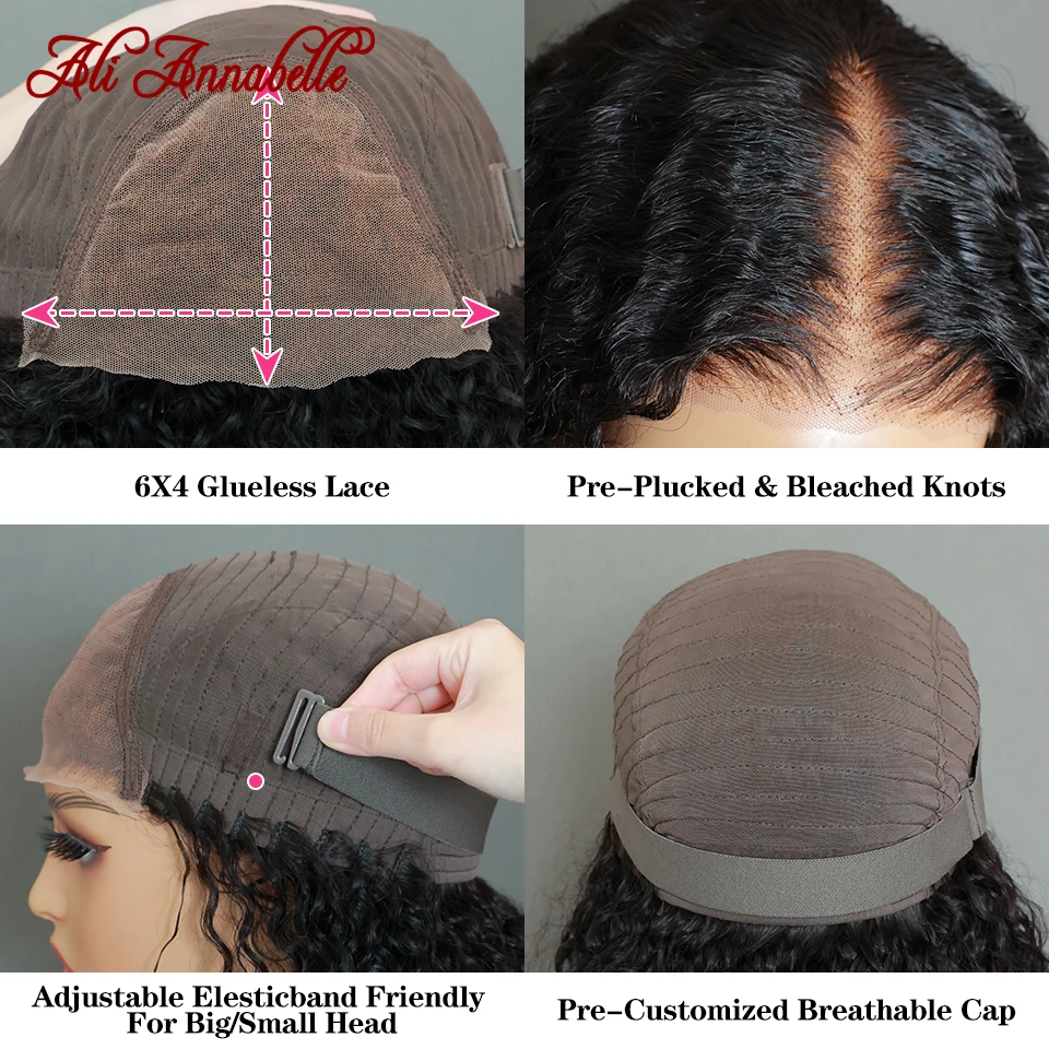 Glueless Wigs Human Hair Pre Bleached Knots 6x4 Pre Cut Lace Natural Hairline Curly Hair Glueless Wig Ready to Wear And Go Wig