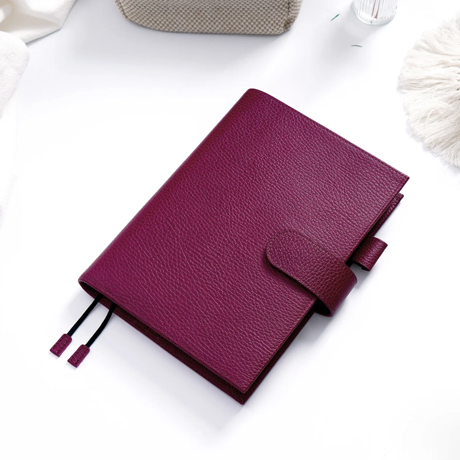 Moterm Firm Pebbled Grain Leather Beetroot Color Genuine Cowhide Planner Rings Notebook Cover Diary Agenda Organizer Journey 4