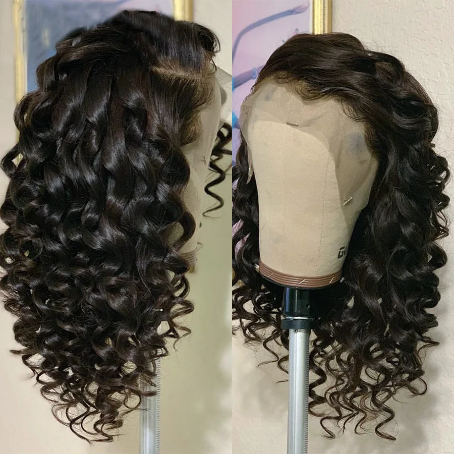 

Middle Part Glueless Soft 26 Inch 180% Density Preplucked Long Deep Wave Natural Black Lace Front Wig for Women BabyHair Daily
