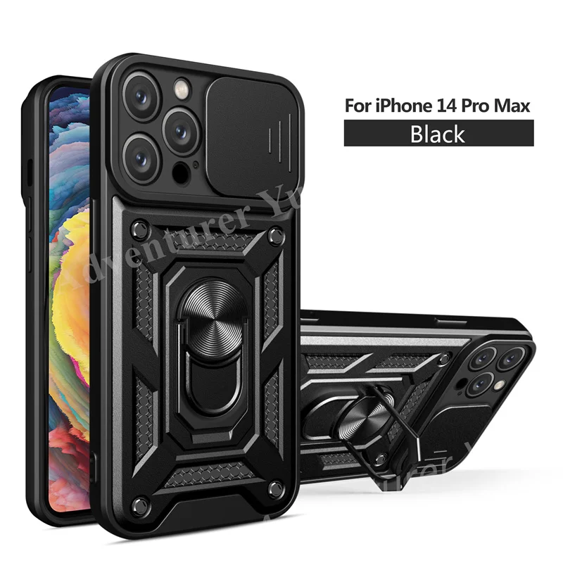 Shockproof Case for iPhone 14 13 12 11 Pro Max Armor Mobile Phone Cover Camera Protection Push Window Ring Stand Bumper X XS XR best iphone 11 Pro Max case