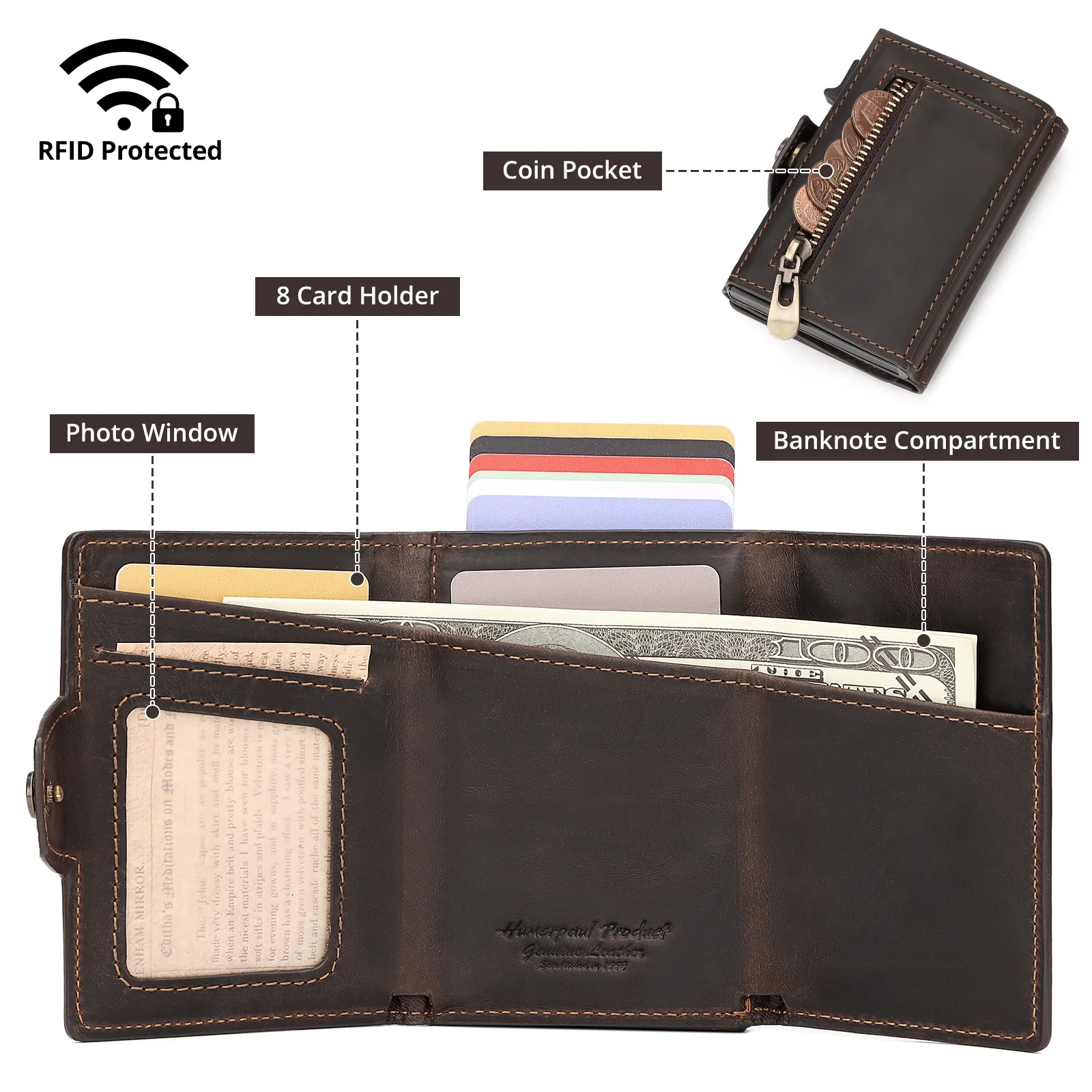 Wallet For Apple Airtage RFID Blocking Card Holder Business Aluminum Pop Up Slide Case with Zip Coin Purse
