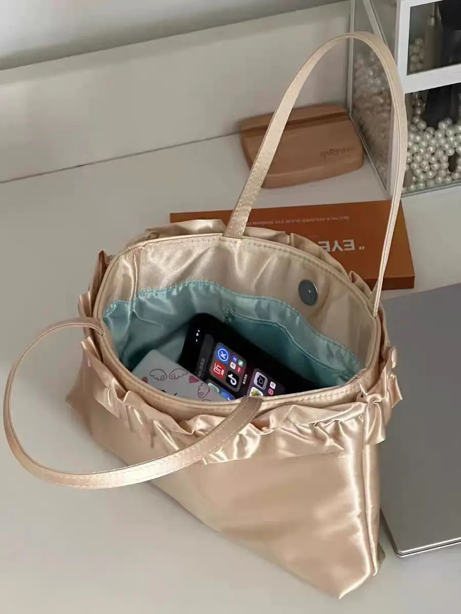 JIAERDI Versatile Gold Shoulder Bags Wallet Women Retro Satin Casual Large Capacity Handbag Ladies Harajuku Tote Bag Aesthetic